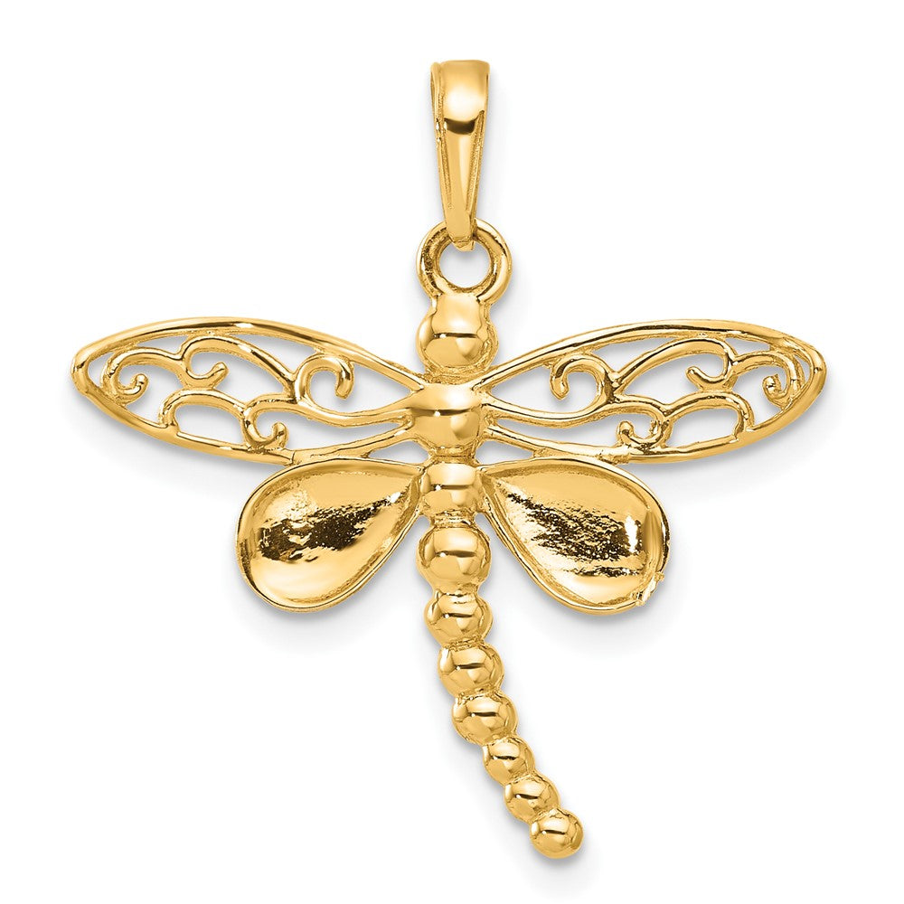 14K Yellow & Rhodium and White Rhodium Polished and D/c Dragonfly Pendant