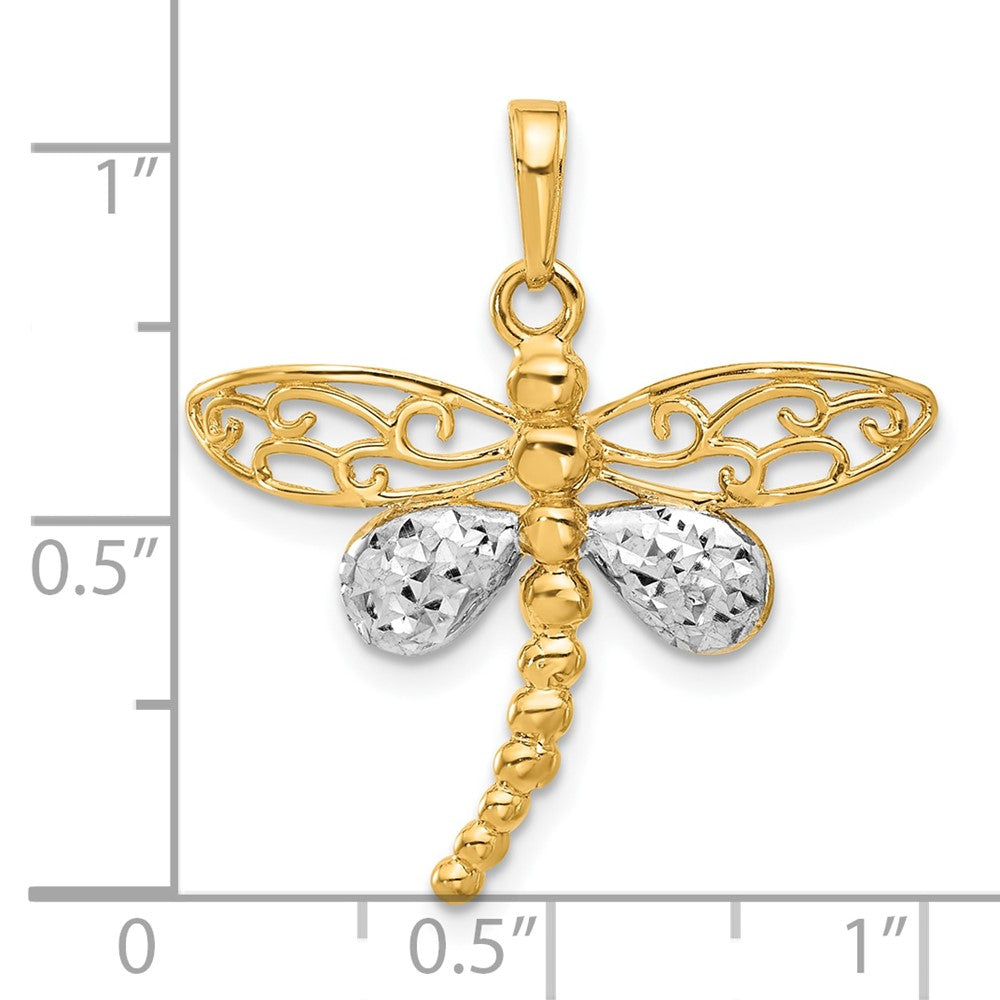 14K Yellow & Rhodium and White Rhodium Polished and D/c Dragonfly Pendant