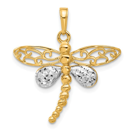 14K Yellow & Rhodium and White Rhodium Polished and D/c Dragonfly Pendant