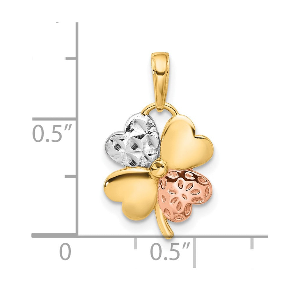 14K Yellow & Rhodium W/rose and White Rhodium Polished and D/c Clover Pendant