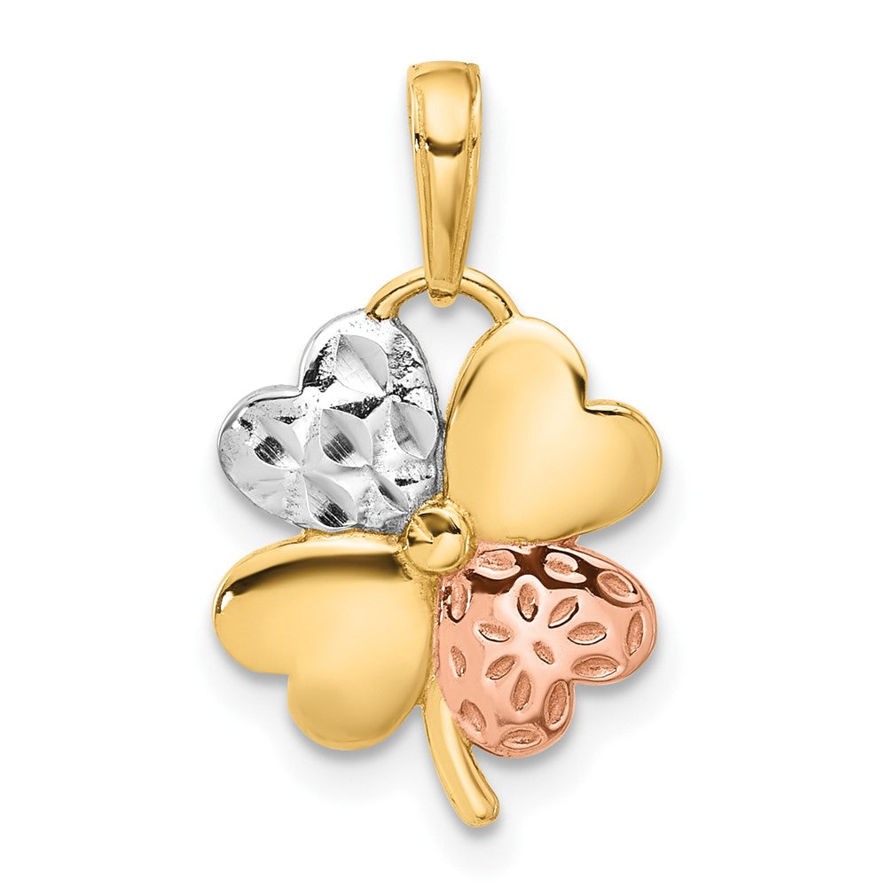 14K Yellow & Rhodium W/rose and White Rhodium Polished and D/c Clover Pendant