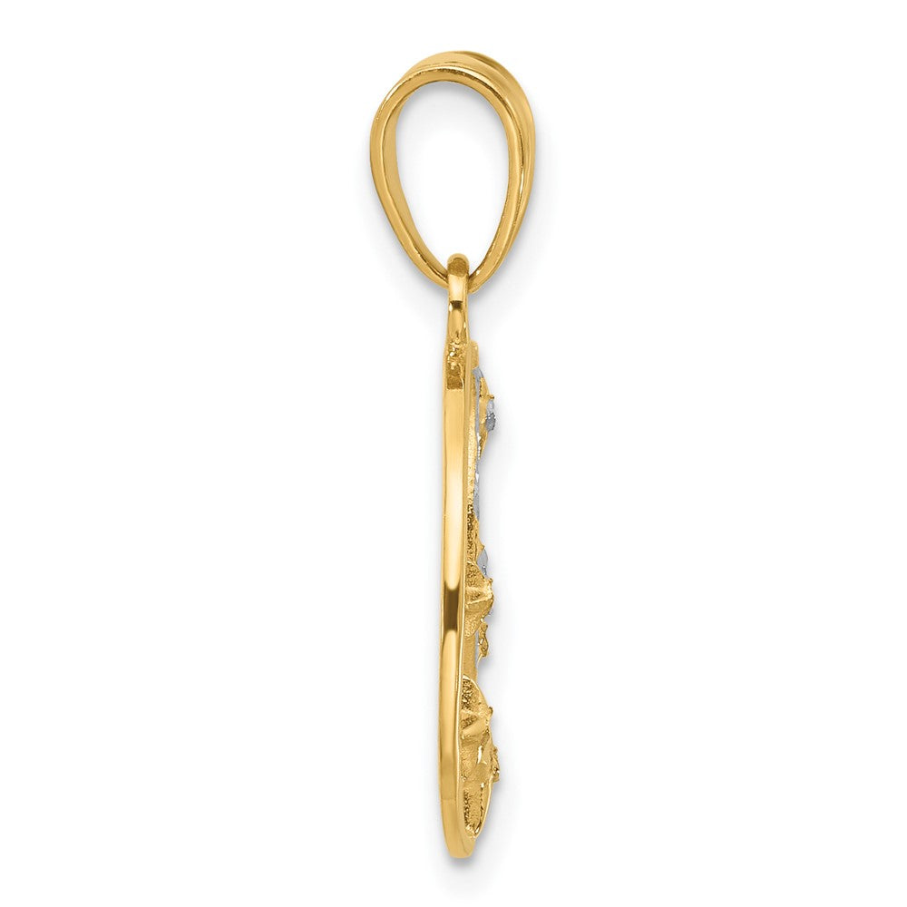 14K Yellow & Rhodium and White Rhodium D/c Moon and Stars Pendant