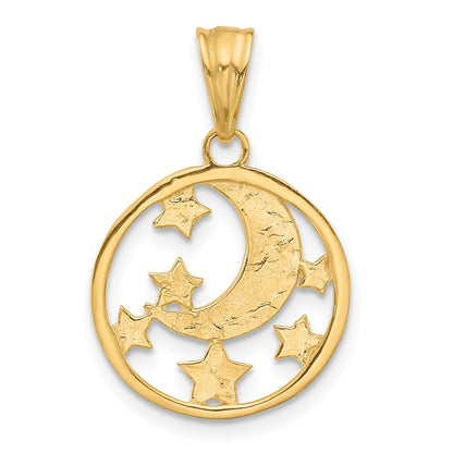 14K Yellow & Rhodium and White Rhodium D/c Moon and Stars Pendant