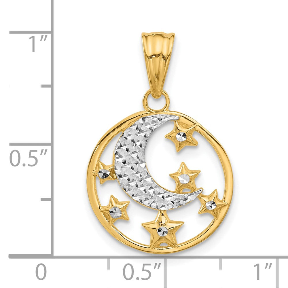 14K Yellow & Rhodium and White Rhodium D/c Moon and Stars Pendant