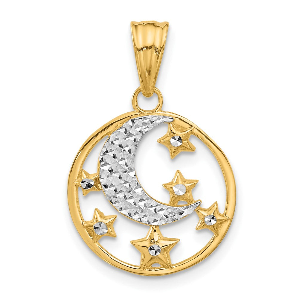 14K Yellow & Rhodium and White Rhodium D/c Moon and Stars Pendant