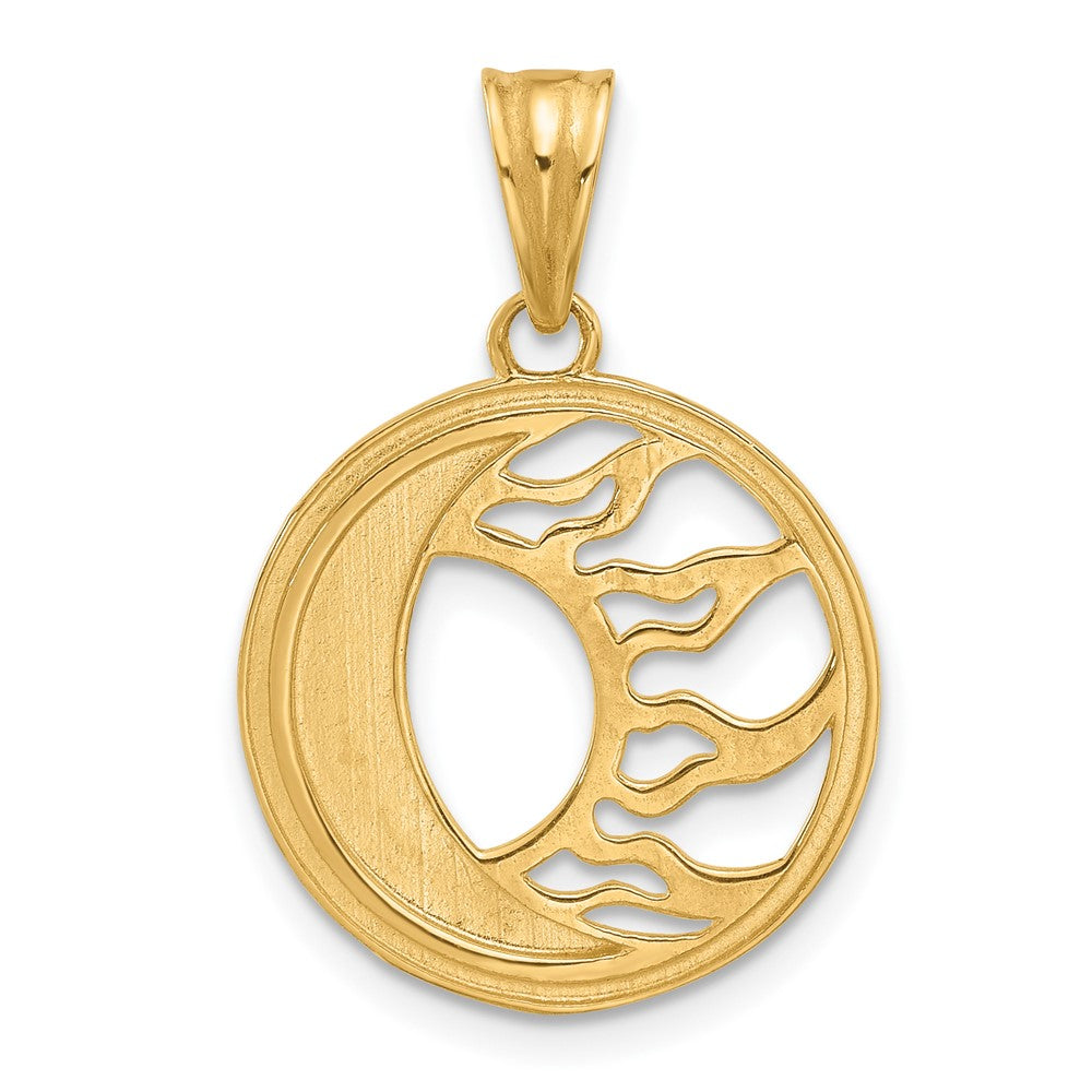 14K Yellow & Rhodium and White Rhodium D/c Sun and Moon Pendant