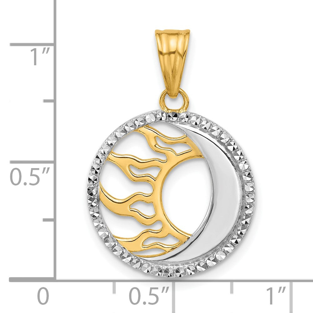 14K Yellow & Rhodium and White Rhodium D/c Sun and Moon Pendant