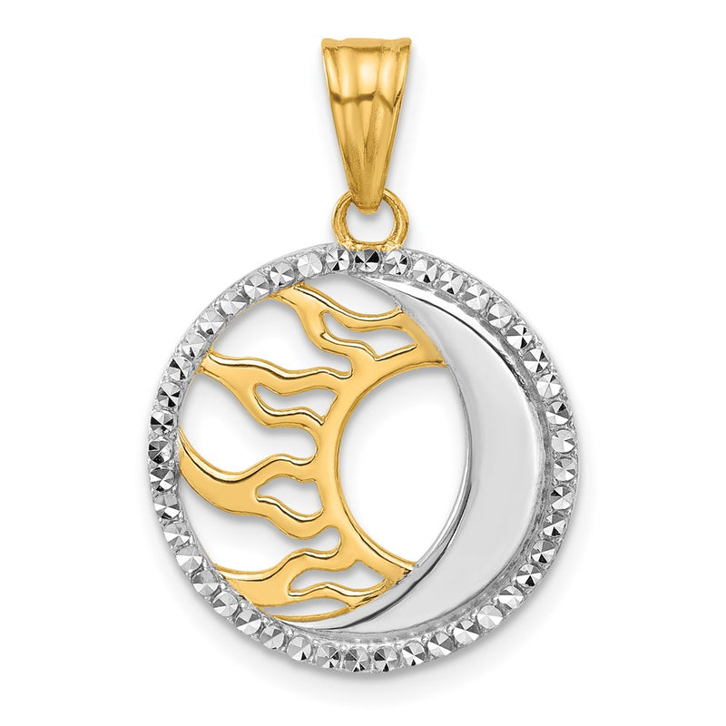 14K Yellow & Rhodium and White Rhodium D/c Sun and Moon Pendant