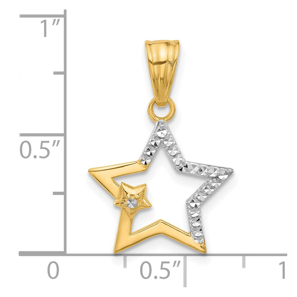 14K Yellow & Rhodium and White Rhodium D/c Stars Pendant