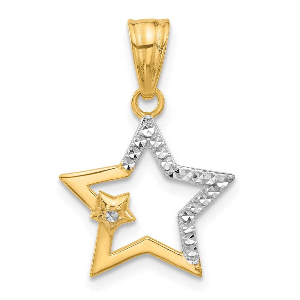 14K Yellow & Rhodium and White Rhodium D/c Stars Pendant