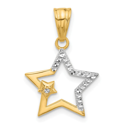 14K Yellow & Rhodium and White Rhodium D/c Stars Pendant