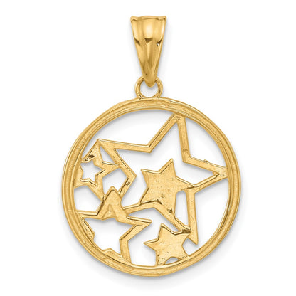 14K Yellow & Rhodium and White Rhodium D/c Stars Pendant