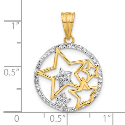 14K Yellow & Rhodium and White Rhodium D/c Stars Pendant