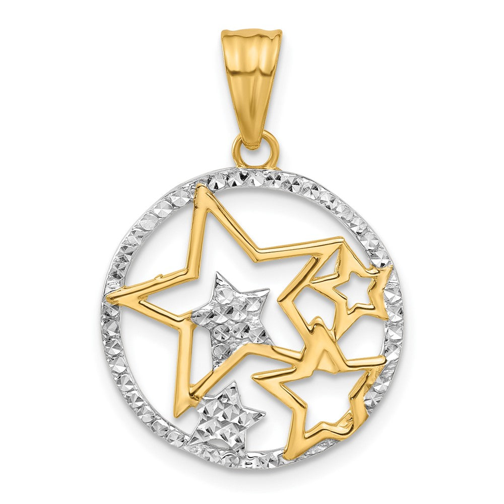 14K Yellow & Rhodium and White Rhodium D/c Stars Pendant
