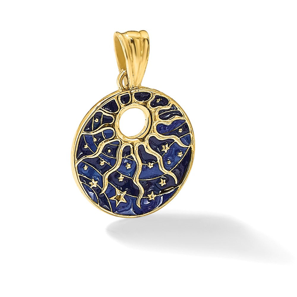 14K Yellow Gold Polished Enameled Sun and Stars Pendant