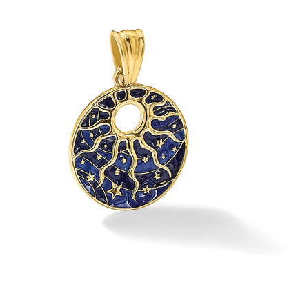14K Yellow Gold Polished Enameled Sun and Stars Pendant