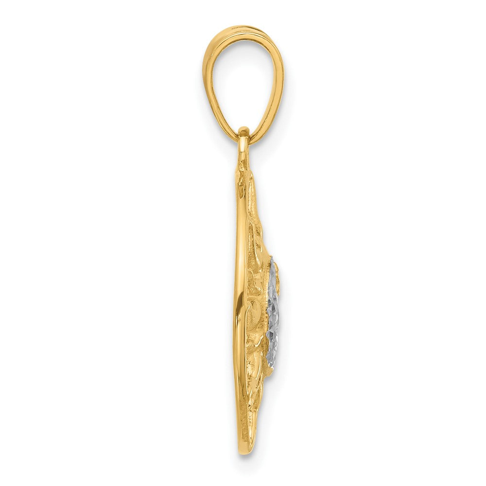 14K Yellow & Rhodium and White Rhodium D/c Sun Moon Stars Pendant