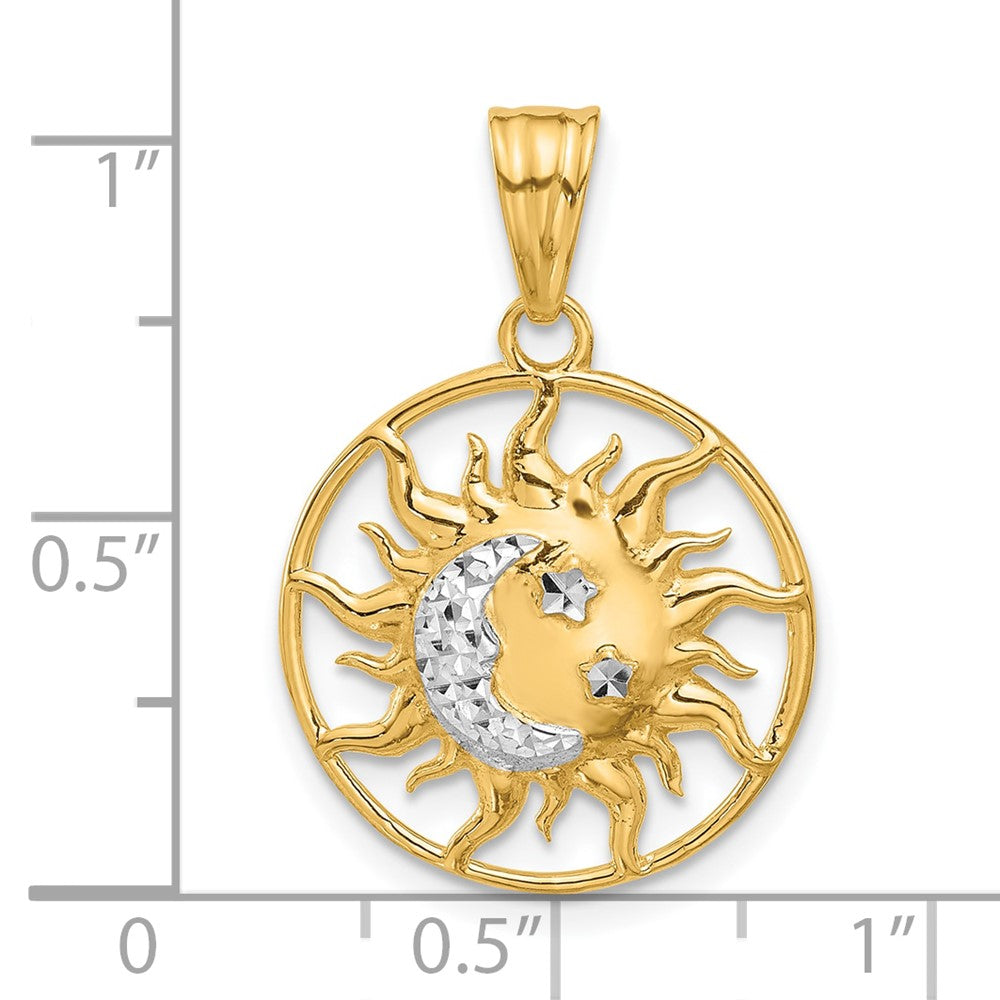 14K Yellow & Rhodium and White Rhodium D/c Sun Moon Stars Pendant