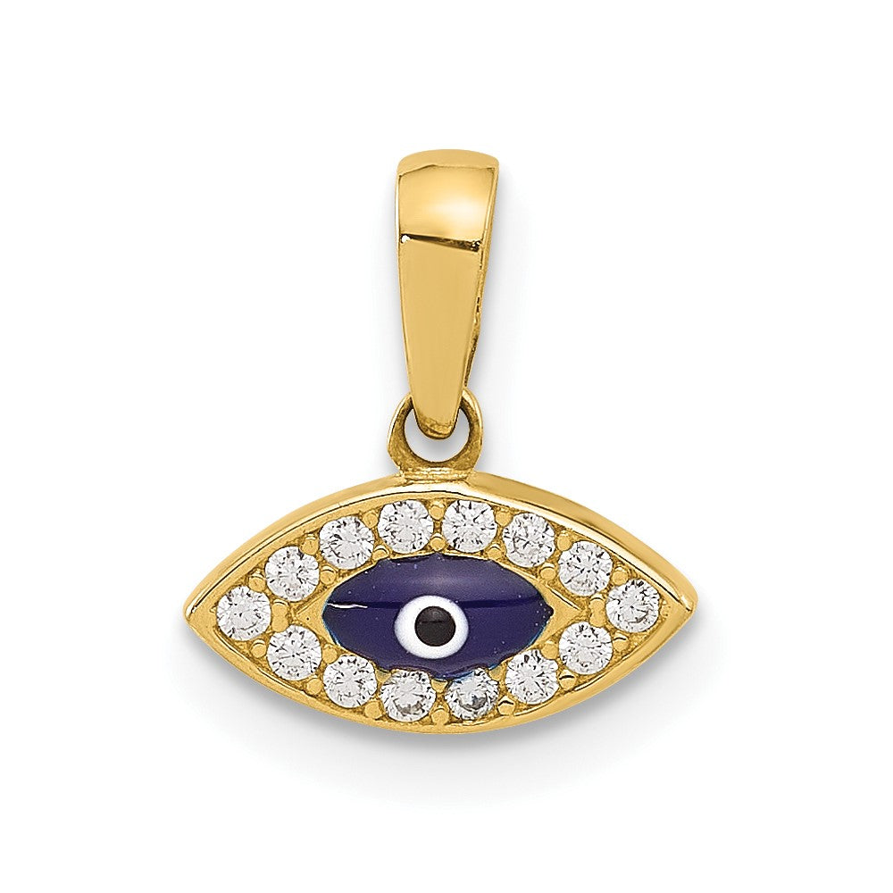 14K Yellow Gold Polished CZ and Enamel Evil Eye Pendant
