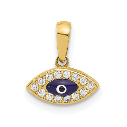 14K Yellow Gold Polished CZ and Enamel Evil Eye Pendant
