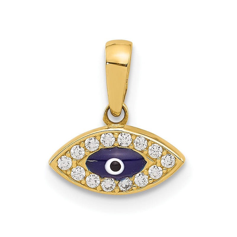 14K Yellow Gold Polished CZ and Enamel Evil Eye Pendant