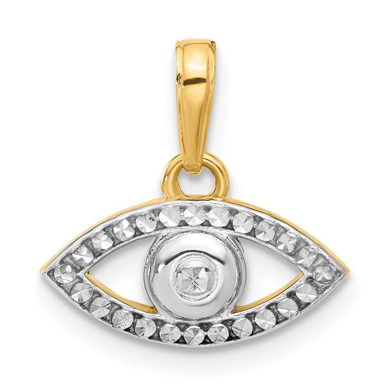 14K Yellow & Rhodium and White Rhodium D/c Evil Eye Pendant