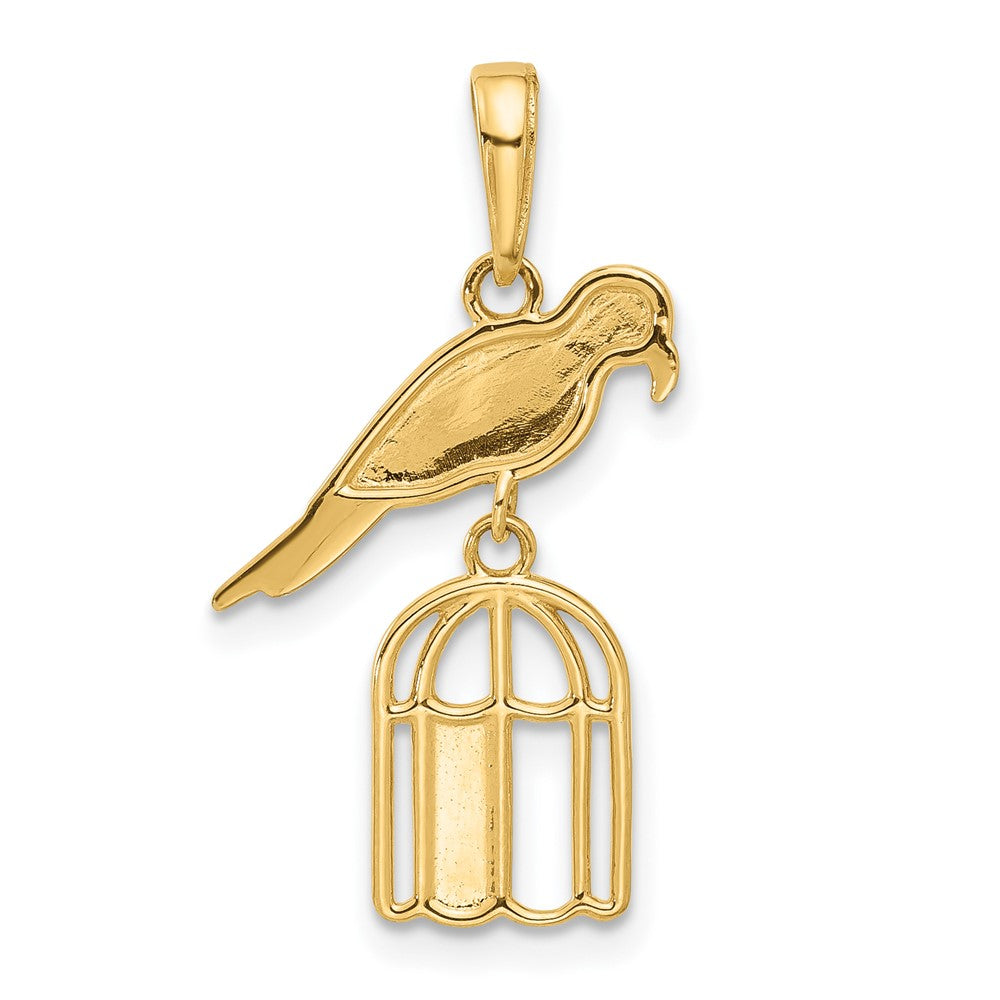 14K Yellow & Rhodium and White Rhodium D/c Bird on Bird Cage Pendant