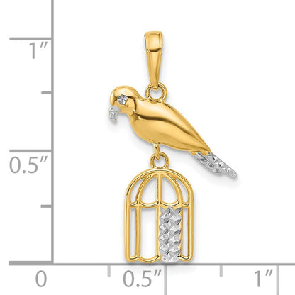 14K Yellow & Rhodium and White Rhodium D/c Bird on Bird Cage Pendant