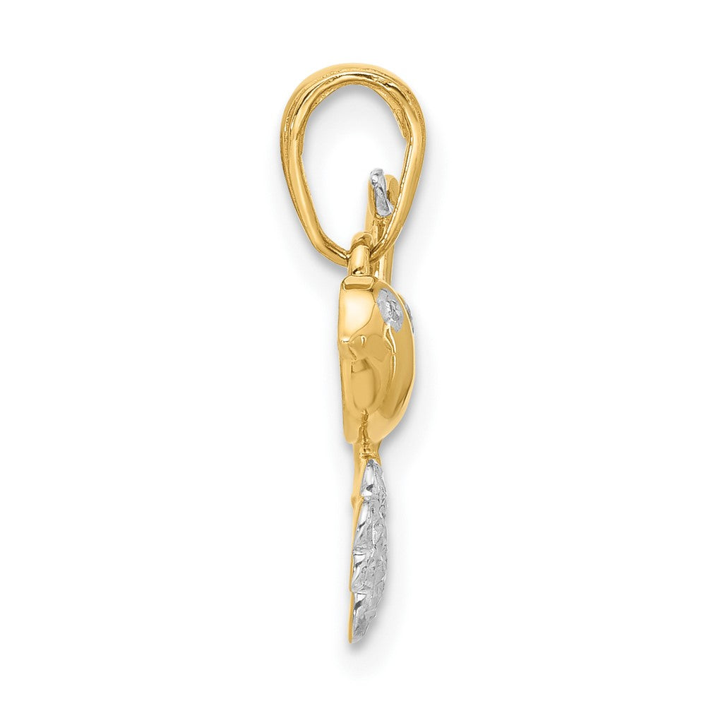 14K Yellow & Rhodium and White Rhodium D/c Bird on Branch Pendant