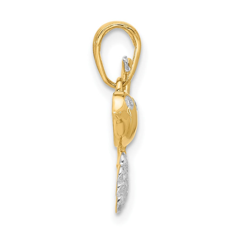 14K Yellow & Rhodium and White Rhodium D/c Bird on Branch Pendant