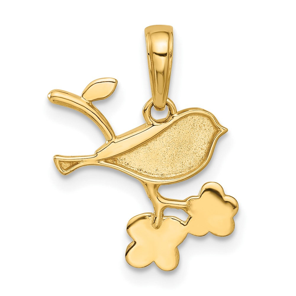 14K Yellow & Rhodium and White Rhodium D/c Bird on Branch Pendant