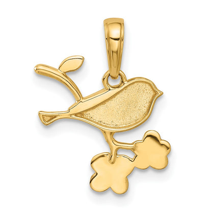14K Yellow & Rhodium and White Rhodium D/c Bird on Branch Pendant