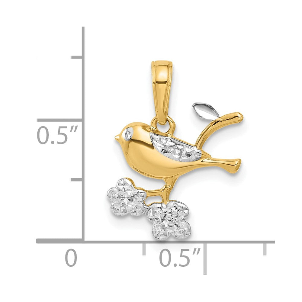 14K Yellow & Rhodium and White Rhodium D/c Bird on Branch Pendant