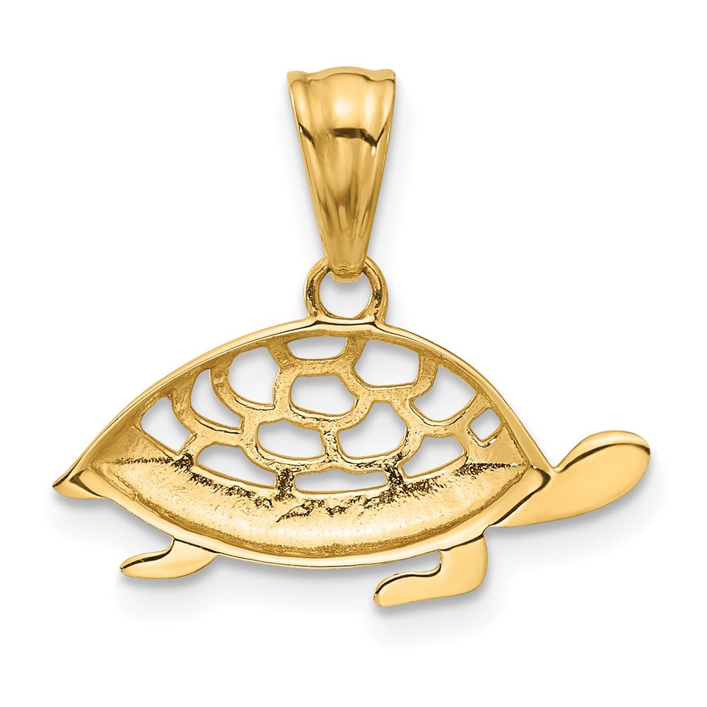 14K Yellow & Rhodium with White Rhodium Diamond Cut Turtle Pendant