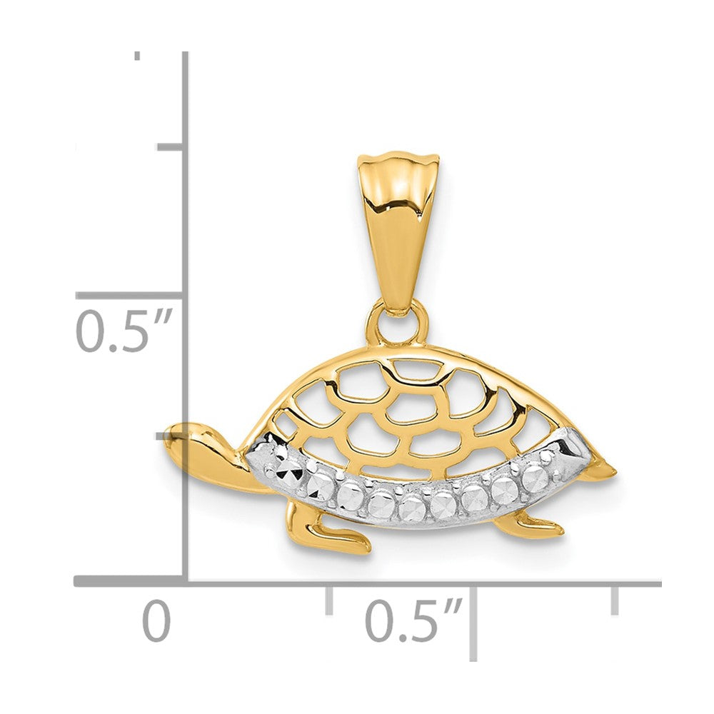 14K Yellow & Rhodium with White Rhodium Diamond Cut Turtle Pendant