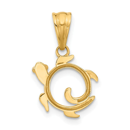 14K Yellow & Rhodium with White Rhodium Diamond Cut Swirl Turtle Pendant