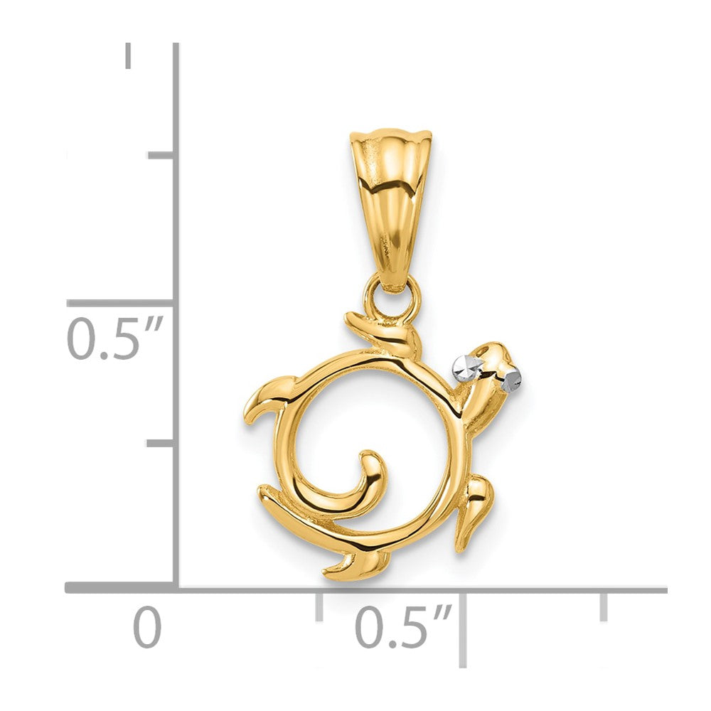 14K Yellow & Rhodium with White Rhodium Diamond Cut Swirl Turtle Pendant