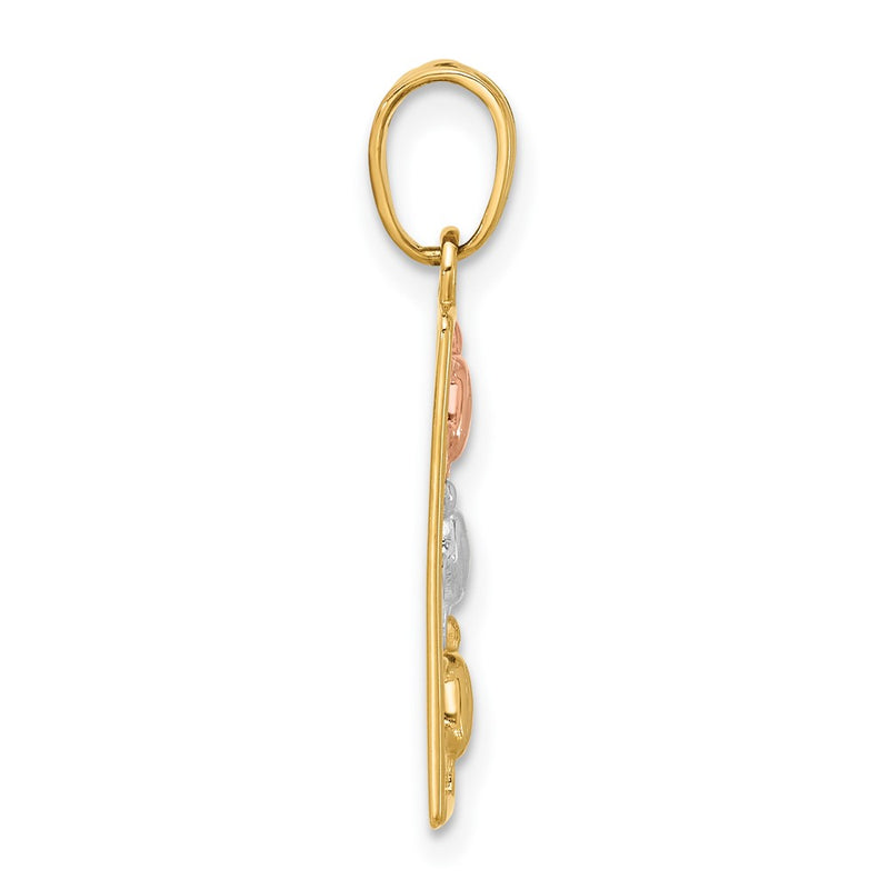 14K Two-Tone with White Rhodium Polished Turtles Rectangle Pendant
