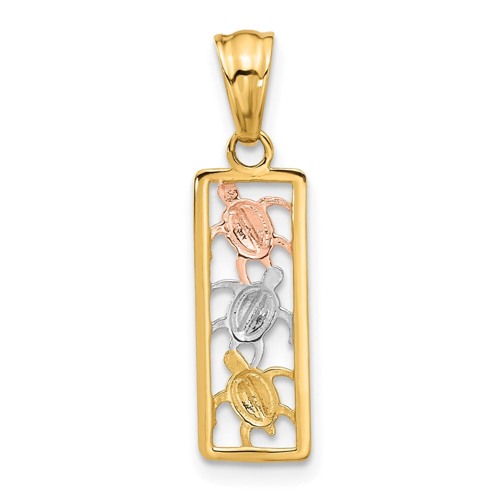 14K Two-Tone with White Rhodium Polished Turtles Rectangle Pendant