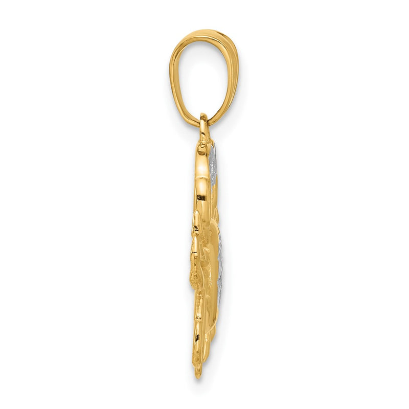 14K Yellow & Rhodium with White Rhodium Polished and Diamond Cut Crab Pendant