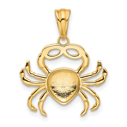 14K Yellow & Rhodium with White Rhodium Polished and Diamond Cut Crab Pendant