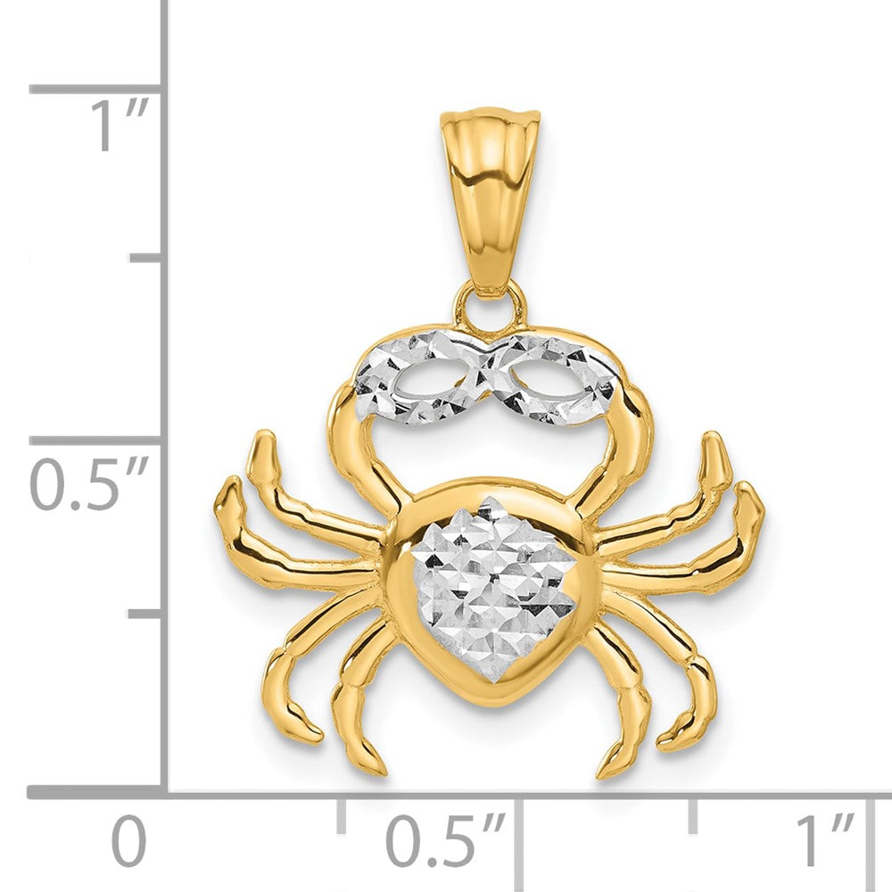 14K Yellow & Rhodium with White Rhodium Polished and Diamond Cut Crab Pendant