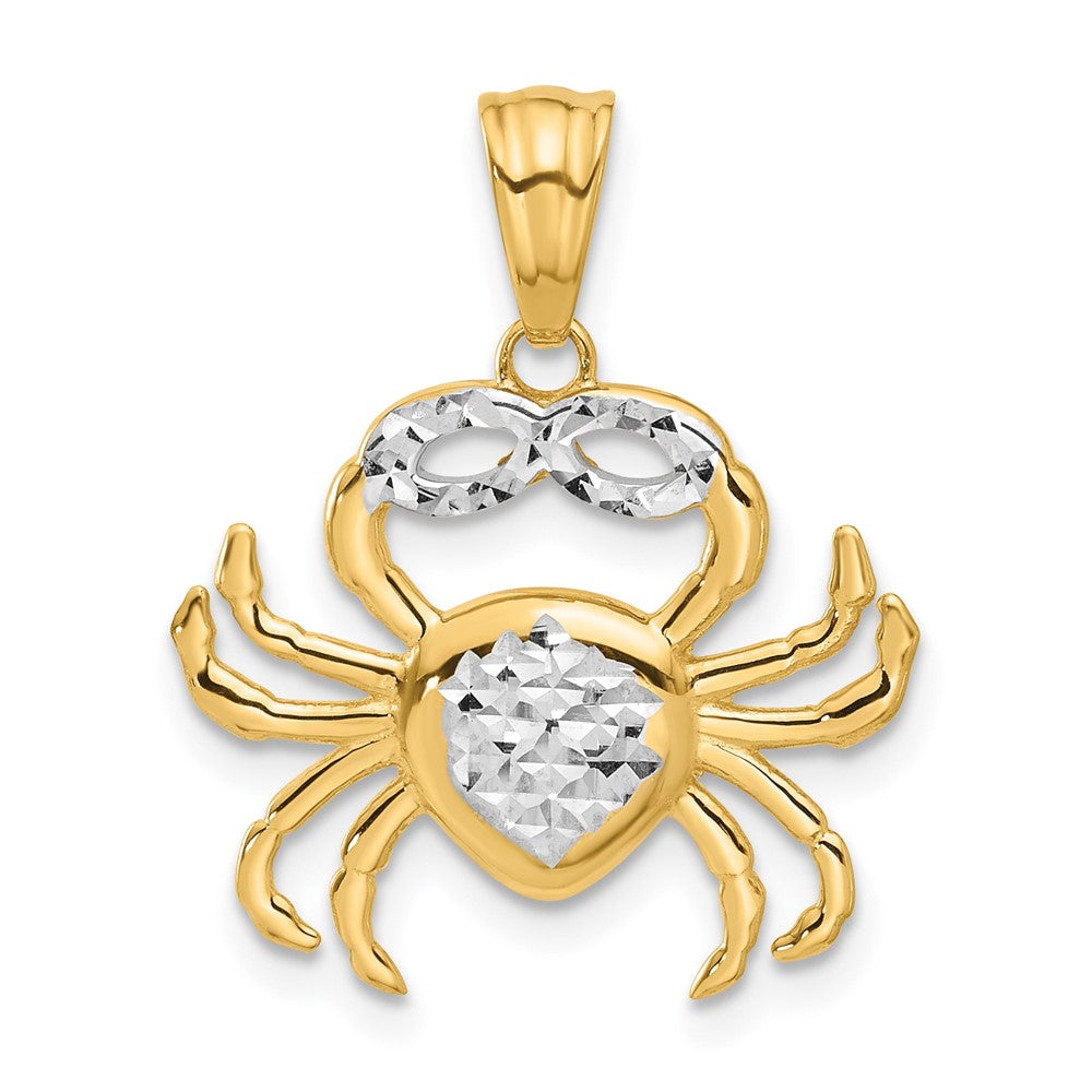 14K Yellow & Rhodium with White Rhodium Polished and Diamond Cut Crab Pendant