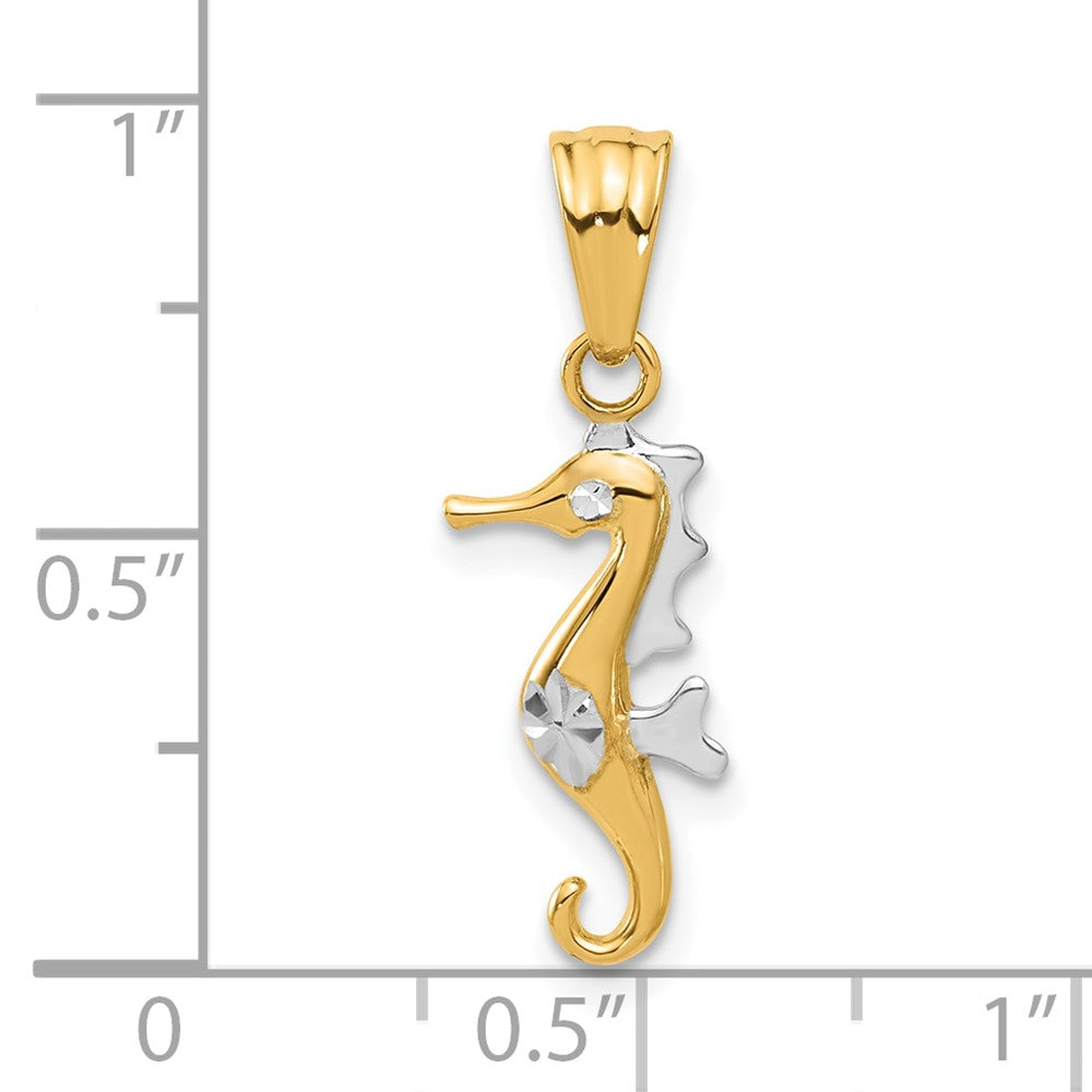 14K Yellow & Rhodium with White Rhodium Polished and Diamond Cut Seahorse Pendant