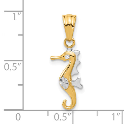 14K Yellow & Rhodium with White Rhodium Polished and Diamond Cut Seahorse Pendant