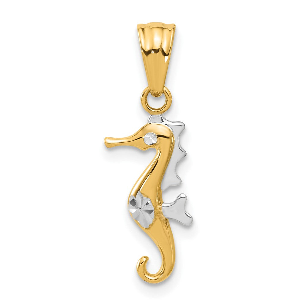 14K Yellow & Rhodium with White Rhodium Polished and Diamond Cut Seahorse Pendant