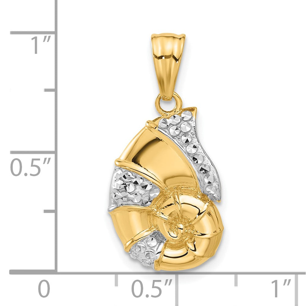 14K Yellow & Rhodium with White Rhodium Polished and Diamond Cut Nautilus Shell Pendant
