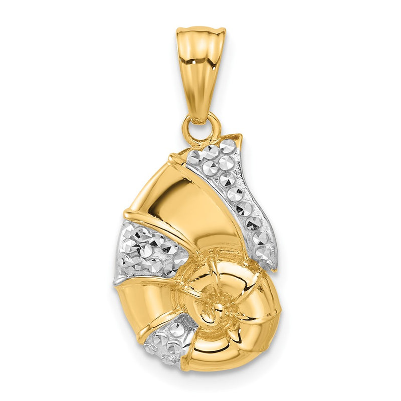 14K Yellow & Rhodium with White Rhodium Polished and Diamond Cut Nautilus Shell Pendant