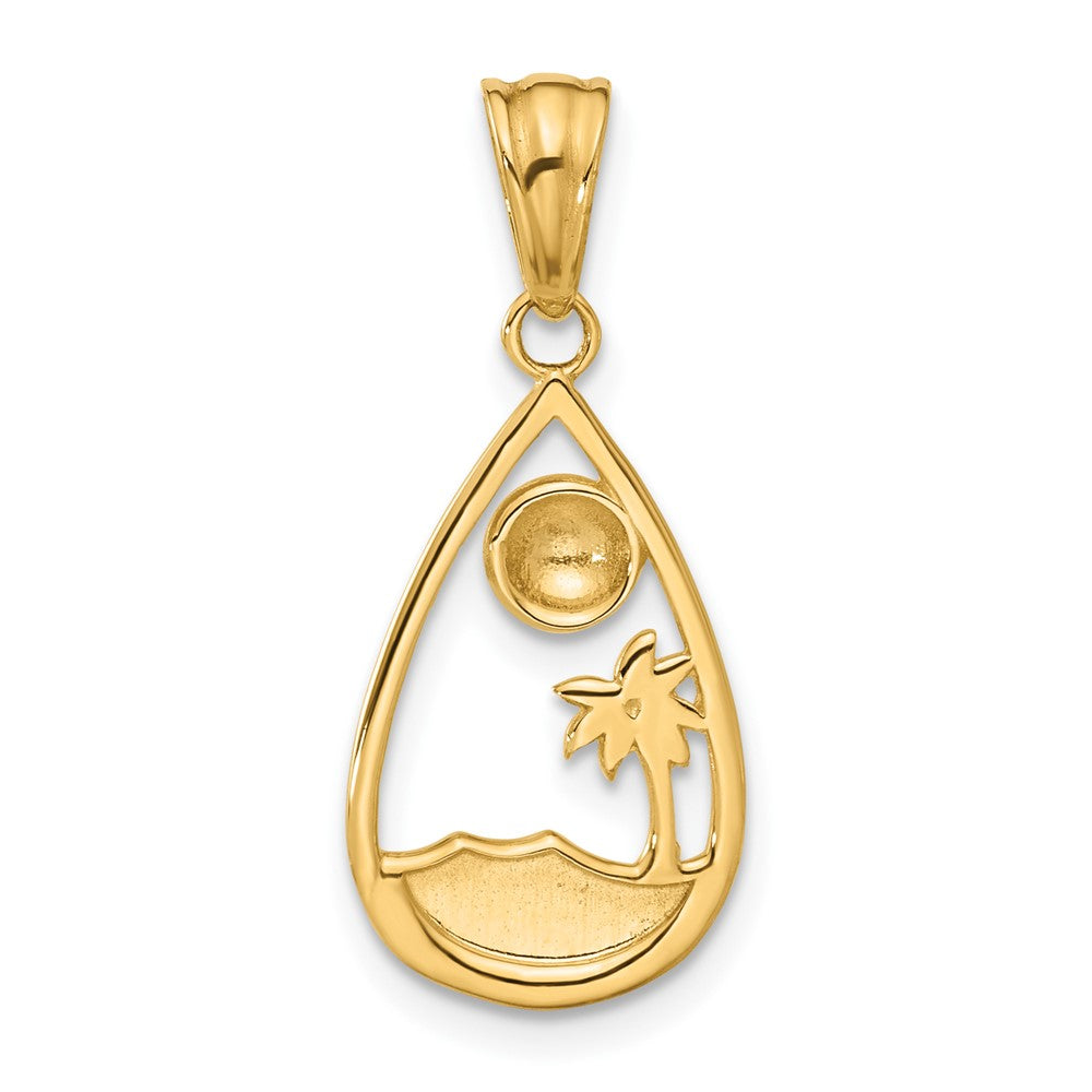 14K Yellow & Rhodium with White Rhodium Diamond Cut Ocean Scene Teardrop Pendant