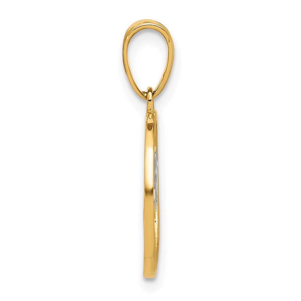 14K Yellow & Rhodium with White Rhodium Ocean and Palm Tree Round Pendant